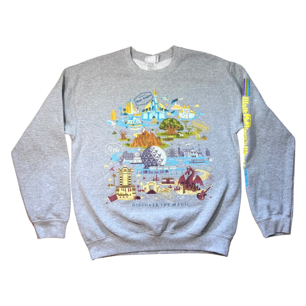 Disney Parks Crewneck Sweater Park Icon Size Medium Adult Gray Epcot Small World